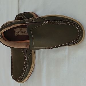 Men's leather Margaritaville slip on Mocha Havana Boat Shoe Sz 10 seldom worn.